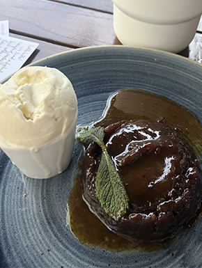 Sticky toffee pudding, with ice cream