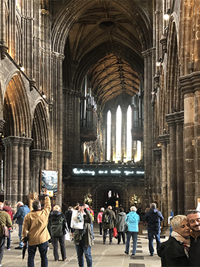 Glasgow cathedral nave with neon