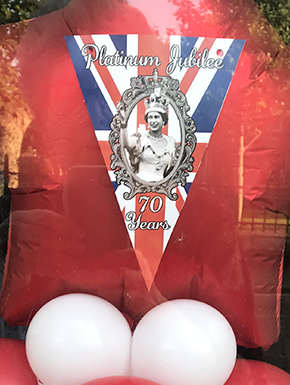 Shop window balloons, close up of jubilee nenant