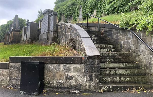 Necropolis tombstones with steps