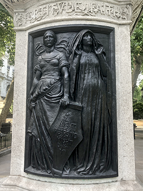 Bronze of two fierce-looking woman