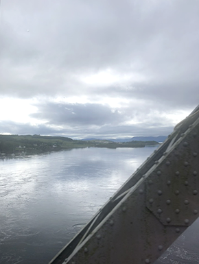 View from bus on bridge