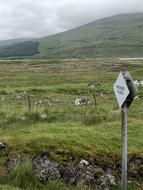 View from bus with Passing Place sign