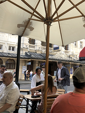 Cafe umbrella on sunny day