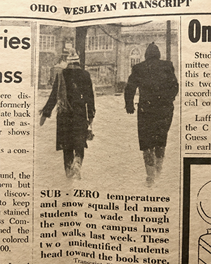 Dilts and I are shown from the back all bundled up in a school paper article about the cold weather.