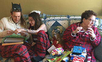 Ben, Jane, and Susan in Christmas plaid