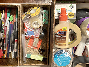 pens, tape, glue